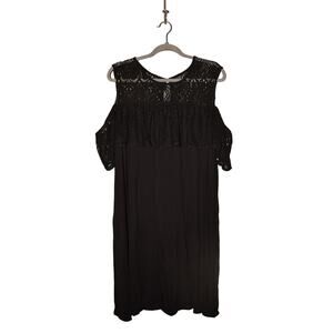 LANE BRYANT $89 Black‎ Ruffle Lace Yoke Cold Shoulder Shift Dress Size 18 / 20